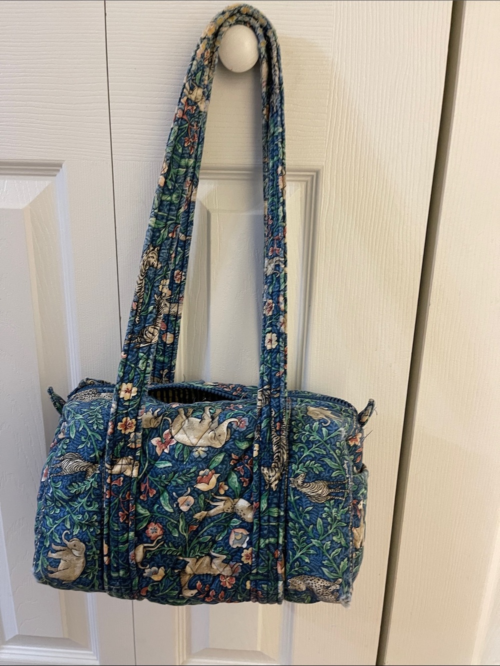 Vera Bradley Blue Floral Quilted Barrel Tote